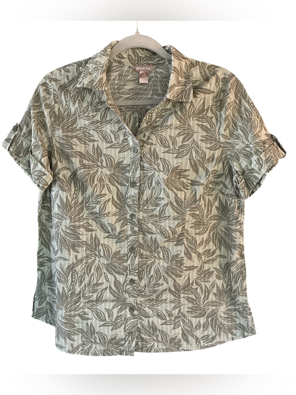 White Stag Short-Sleeve Button-Down Shirt in Sage Leaf Print